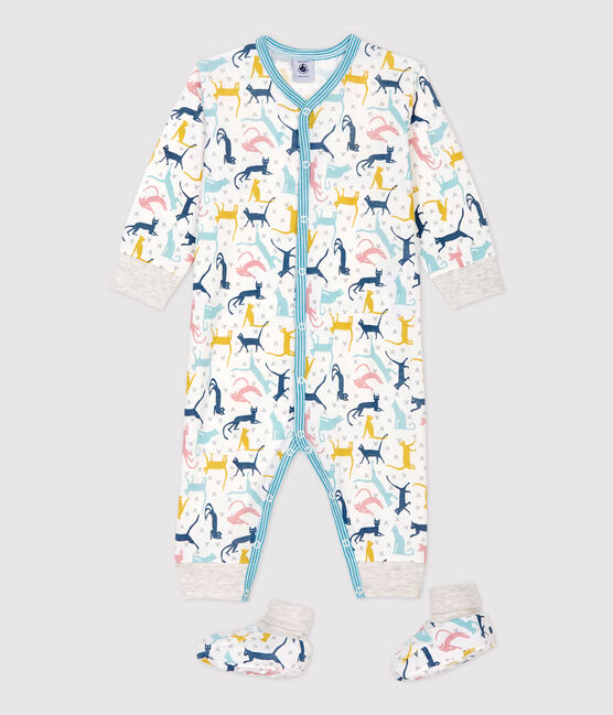 Baby-Schlaf-Set aus Baumwolle und Lyocell mit Katzen-Motiv weiss MARSHMALLOW/weiss MULTICO